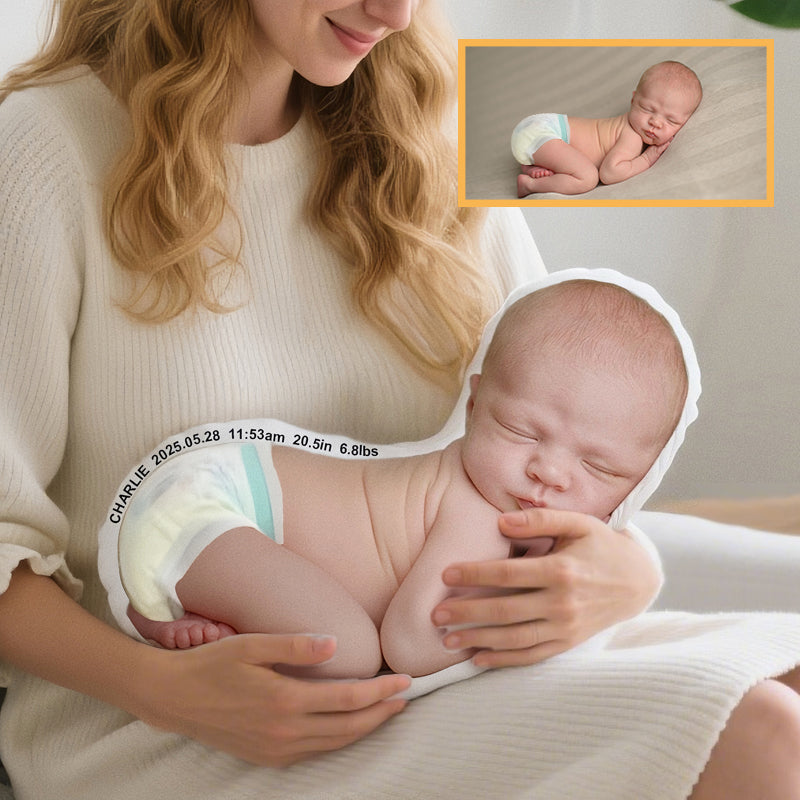 Personalized Baby Photo Pillow – Custom Keepsake with Your Baby’s Photo & Birth Details – Gift for New Parents or Nursery