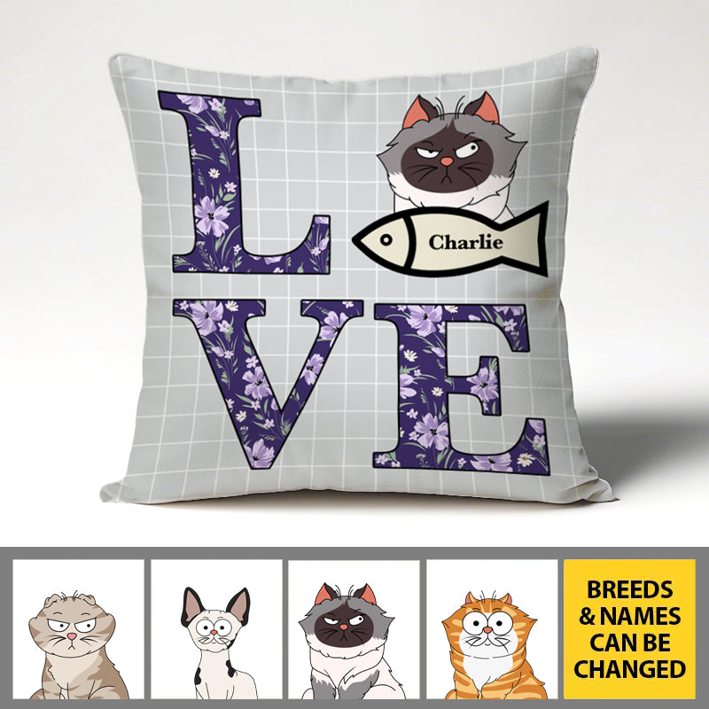 Love Cat – Personalized Pet Photo or Cartoon Pillow, Gift for Pet Lovers & Cat Lovers