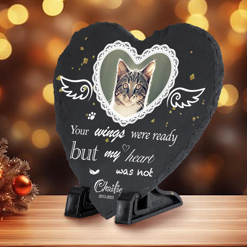 Custom Photo Your Wings Were Ready- Pet Memorial Heart-shaped Stone Custom - Sympathy Gift For Pet Owners, Pet Lovers