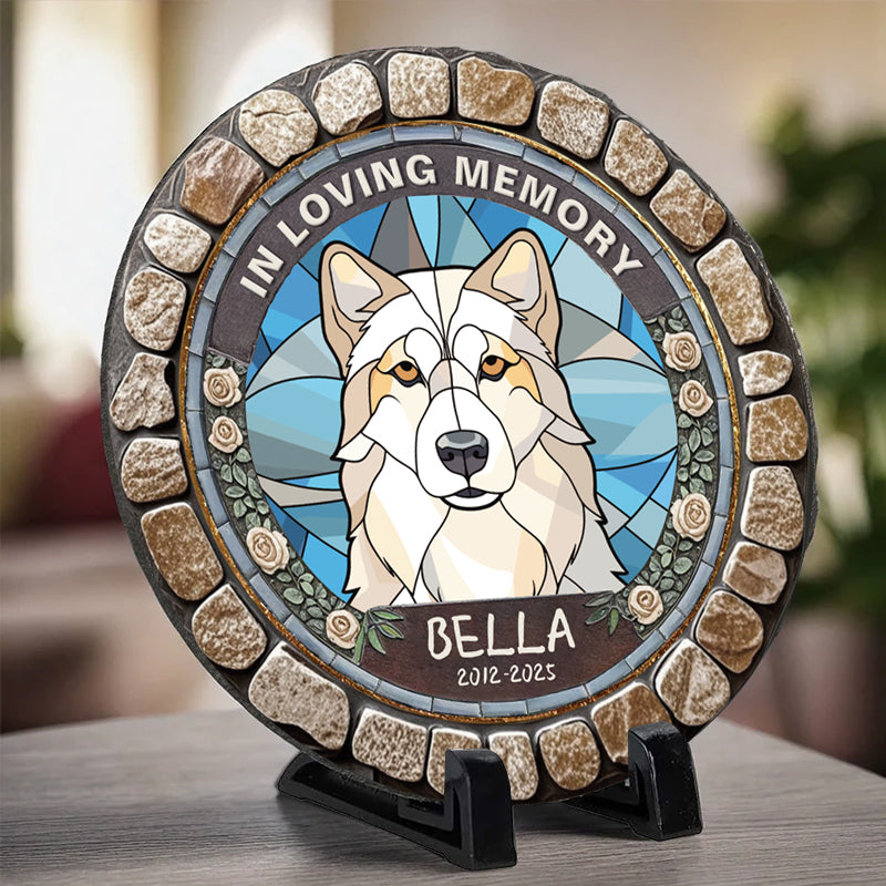 Custom In Loving Memory- Memorial Personalized Custom 3D Mosaic Faux Stained Glass Print Round Shaped Memorial Stone - Sympathy Gift For Pet Owners, Pet Lovers
