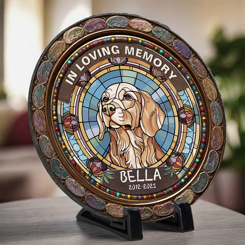 Custom In Loving Memory Of My Furry Angel- Memorial Personalized Custom 3D Mosaic Faux Stained Glass Print Round Shaped Memorial Stone - Sympathy Gift For Pet Owners, Pet Lovers