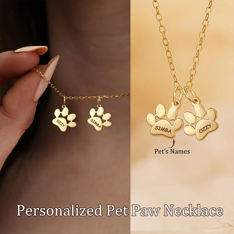 Custom Paw Charm Necklace โ Personalized Pet Name Charms โ Gift for Pet Lovers