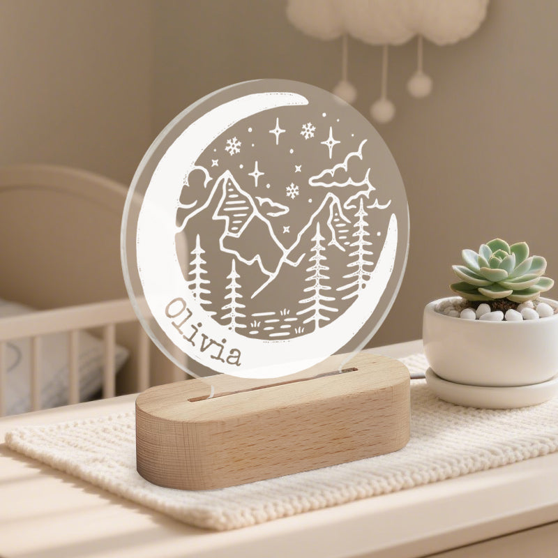 Personalized Round Baby Night Light – Custom Name Keepsake Lamp with Dreamy Background – Gift for Baby Showers, Newborns, or Nursery Decor