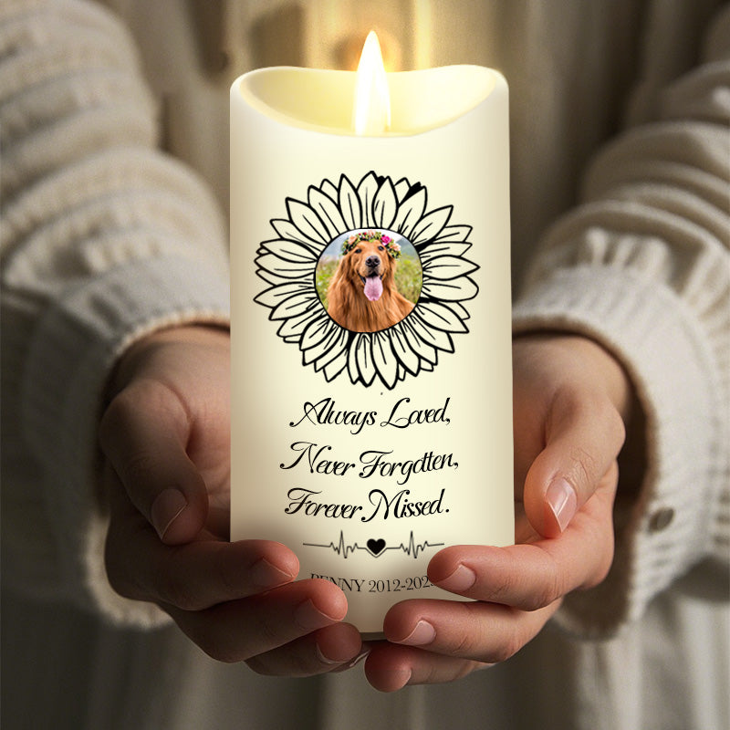 Custom Photo Always Loved, Never Forgotten, Forever Missed -Memorial Personalized Custom LED Candle - Sympathy Gift For Pet Owners, Pet Lovers