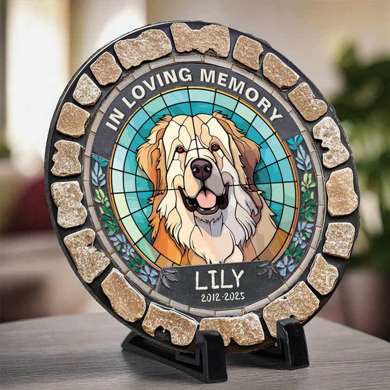 Custom In Loving Memory Of My Furry Friend- Memorial Personalized Custom 3D Mosaic Faux Stained Glass Print Round Shaped Memorial Stone - Sympathy Gift For Pet Owners, Pet Lovers