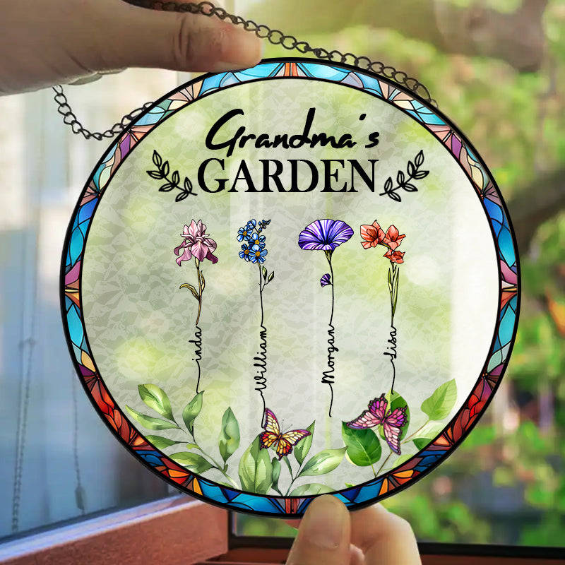 Custom Birth Flower Stained Glass Suncatcher – Grandma’s Garden Window Hanging Keepsake