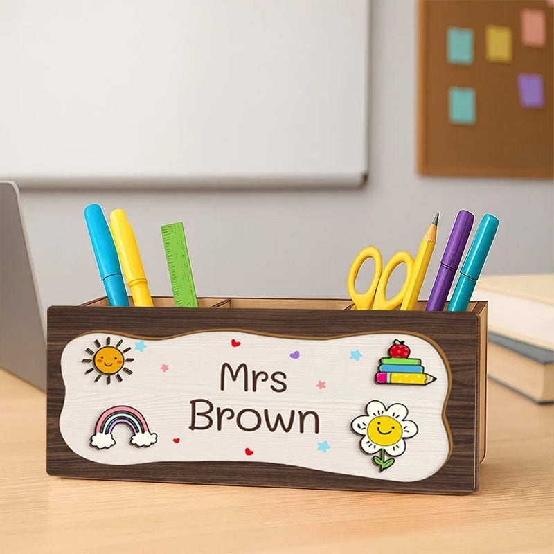 Personalized Wooden Pen Pencil Holder – Custom Name Only Gift for Back to School, Classroom, or Teacher Appreciation