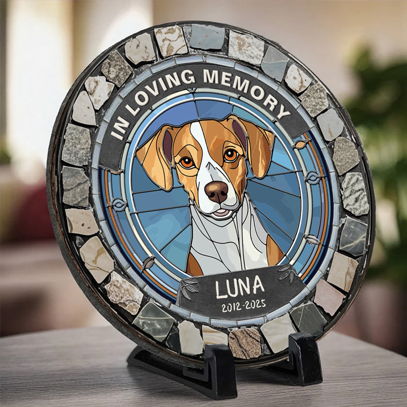Custom In Loving Memory Of My Sweet Companion- Memorial Personalized Custom 3D Mosaic Faux Stained Glass Print Round Shaped Memorial Stone - Sympathy Gift For Pet Owners, Pet Lovers