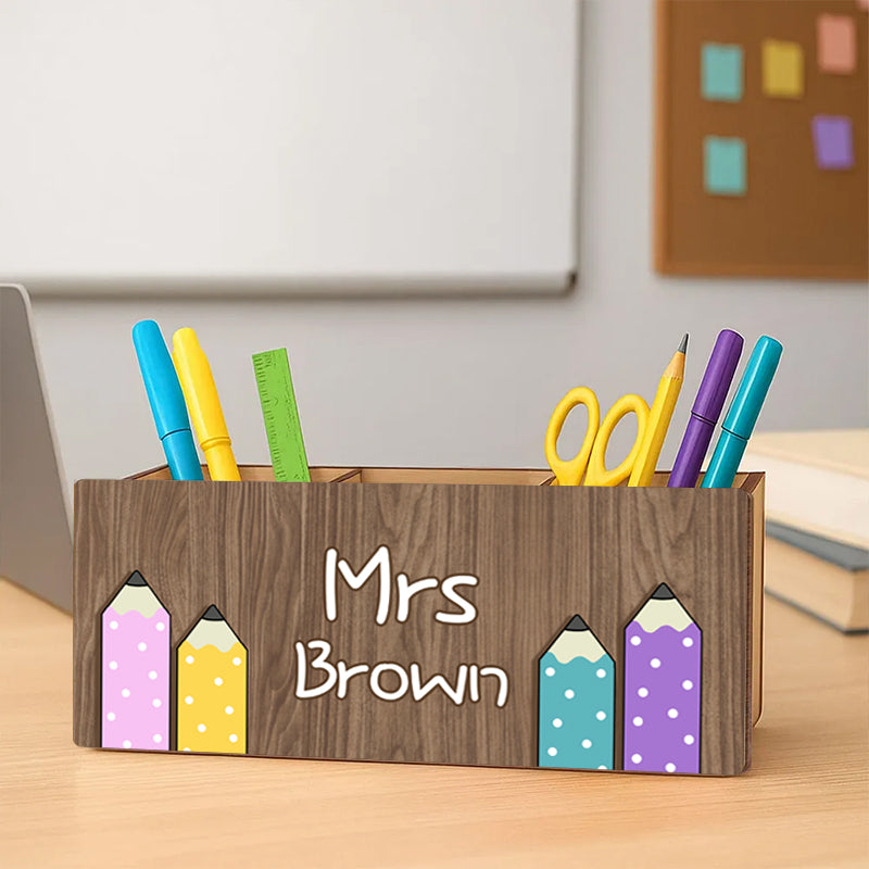 Personalized Wooden Pen Pencil Holder – Custom Name Gift for Back to School, Classroom, or Teacher Appreciation