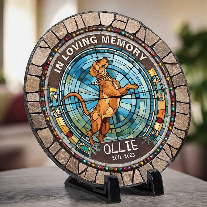 Custom In Memory Of A Precious Soul- Memorial Personalized Custom 3D Mosaic Faux Stained Glass Print Round Shaped Memorial Stone - Sympathy Gift For Pet Owners, Pet Lovers