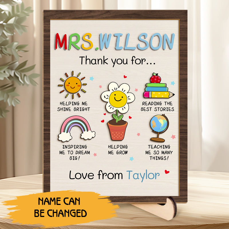 Custom “Thank You for Helping Me Shine” Wooden Plaque with Stand – Personalized Name – Perfect Back to School & Teacher Appreciation Gift