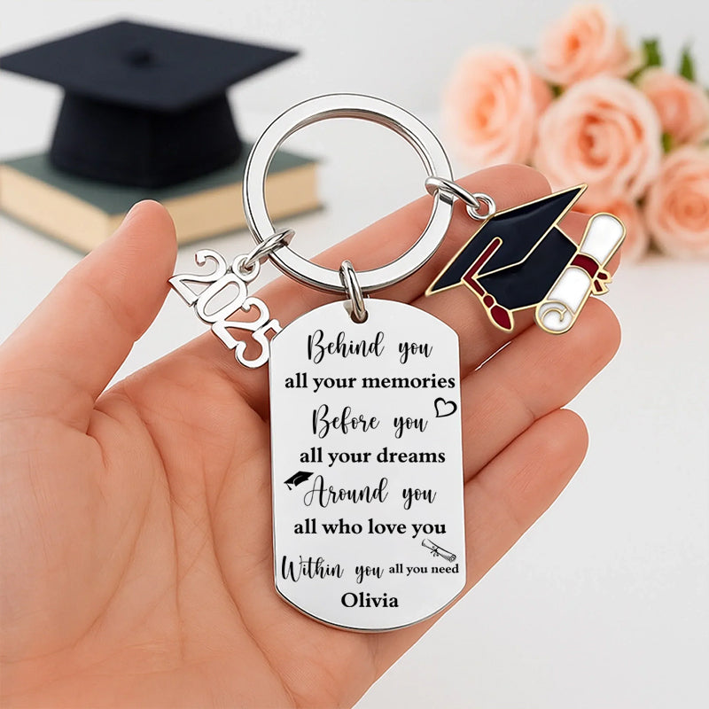 Personalized Graduation Photo & Quote Keychain – Custom Keepsake with Name – Gift for Graduates & Families