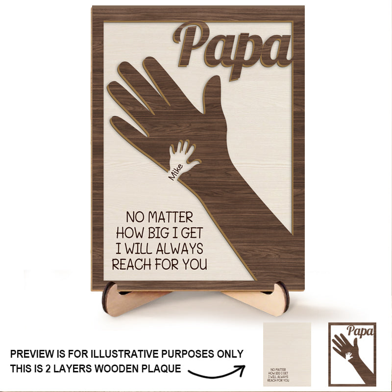 We Hold Our Hands Together And Forever - Family Personalized Custom 2-Layered Wooden Plaque With Stand - Father's Day, Gift For Dad, Grandpa