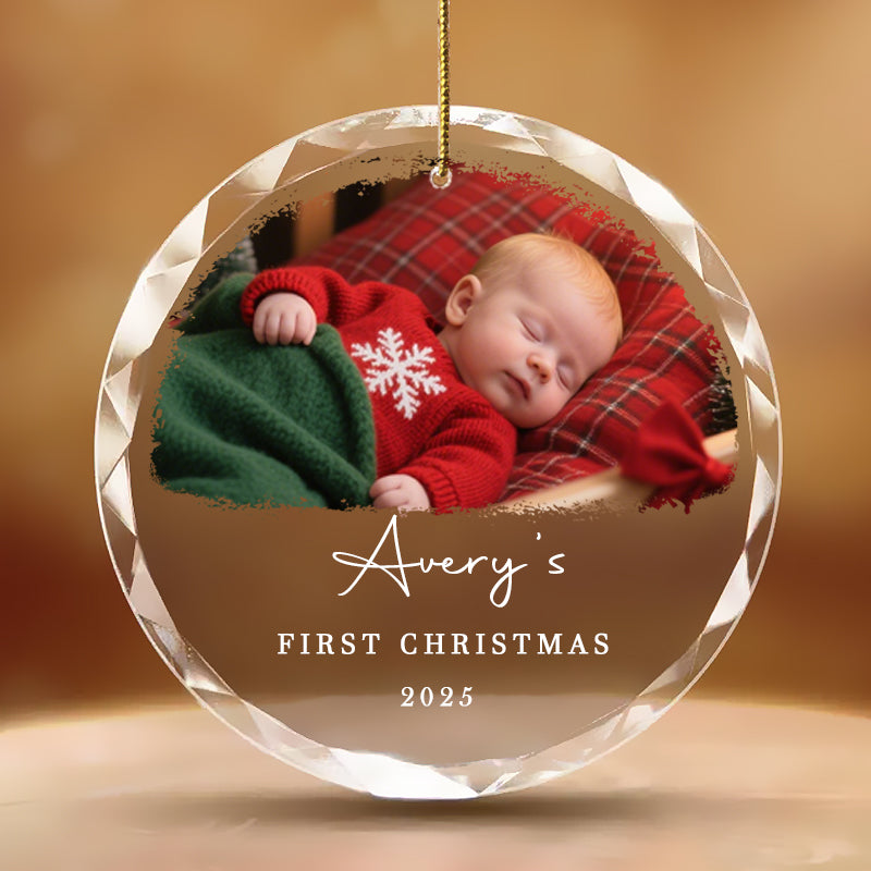 Personalized Baby & Family Photo Ornament – Custom Glass Keepsake for First Christmas 2025 – Holiday Gift for Families