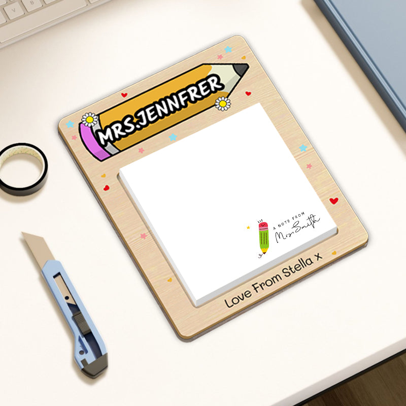 Personalized Wooden Sticky Note Holder with Custom Name Notes – Perfect Gift for Teachers