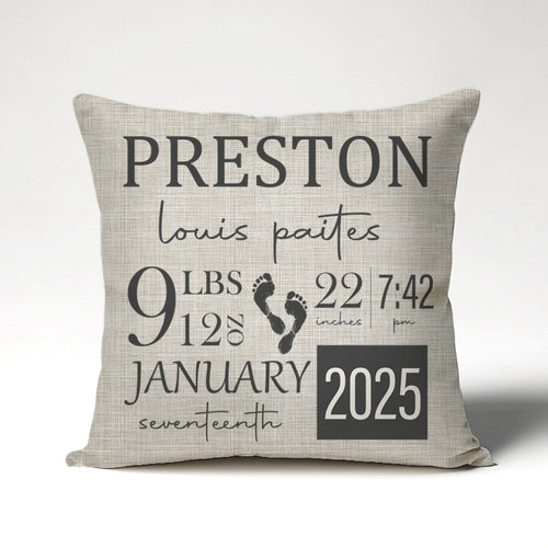 Custom Baby Birth Stats Pillow – Personalized Name Pillow – Newborn Keepsake, Nursery Decor, Baby Shower Gift