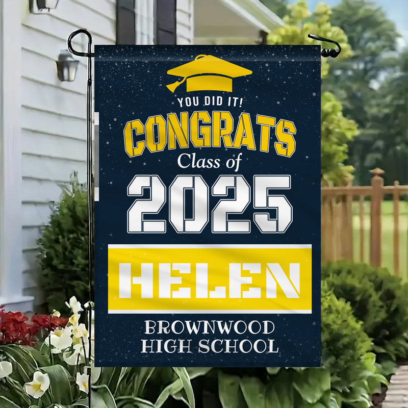 Custom Graduation Garden Flag with Name & School – Personalized Class of 2025 Gift for Son, Daughter, Friend & Graduate