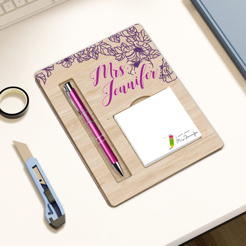 Personalized Sticky Note Holder Set – Includes Custom Name Notes & Matching Pen – Ideal Gift for Teachers