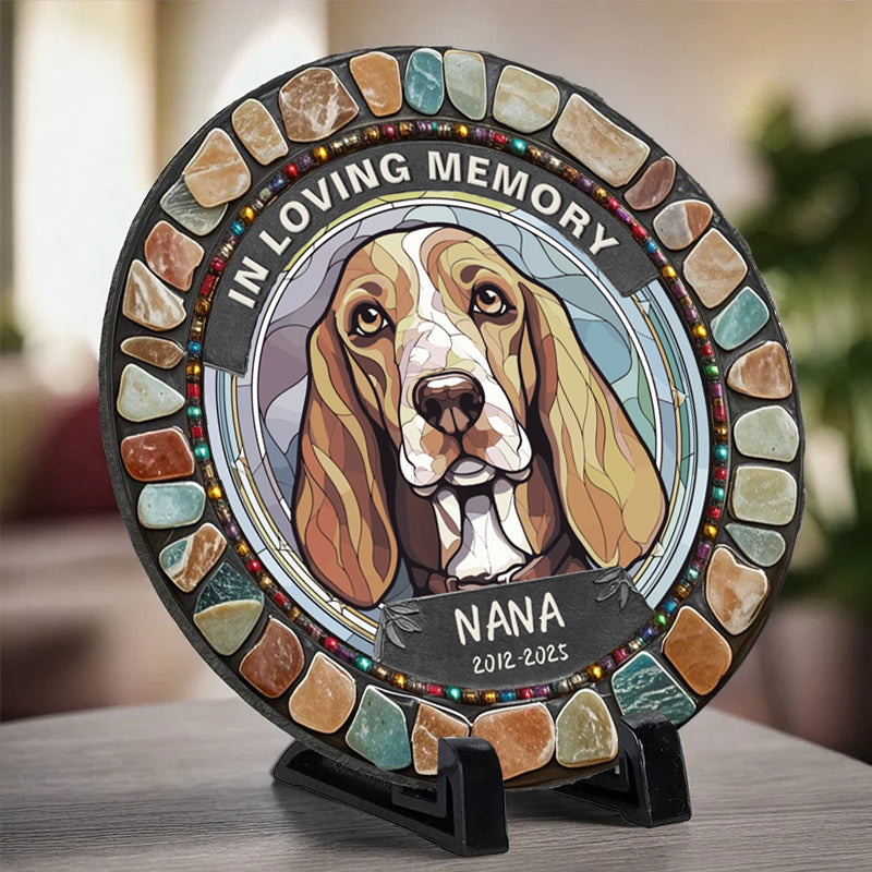 Custom In Loving Memory Of My Faithful Companion- Memorial Personalized Custom 3D Mosaic Faux Stained Glass Print Round Shaped Memorial Stone - Sympathy Gift For Pet Owners, Pet Lovers