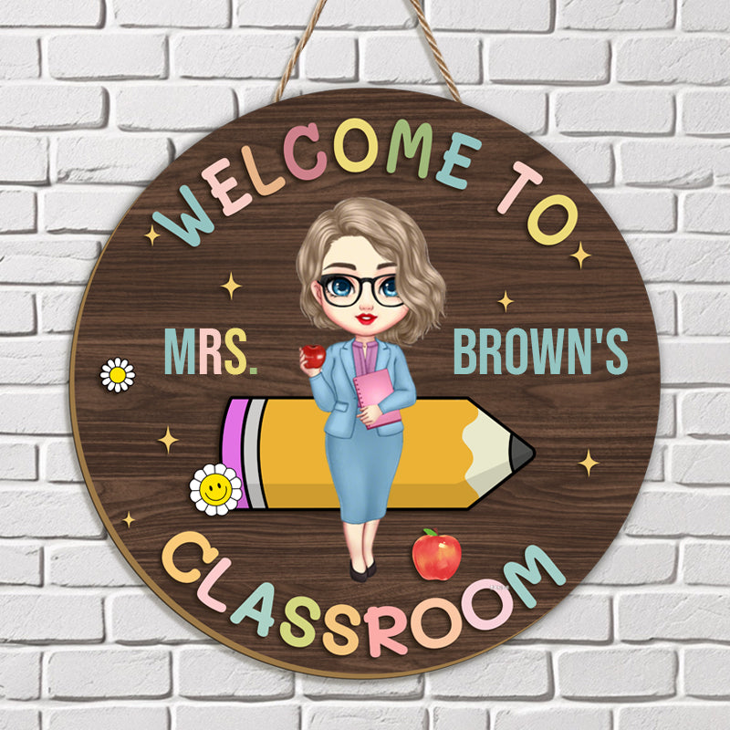 Custom “Welcome to Classroom” Wooden Sign – Personalized Teacher & Name – Back to School or Teacher Gift