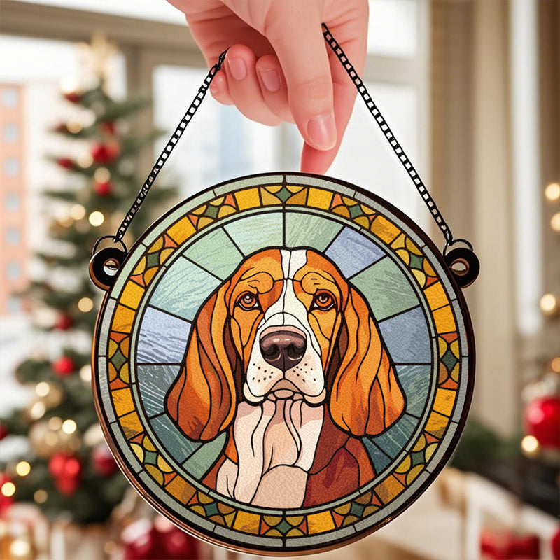 Custom Forever My Happy Place - Memorial Personalized Custom Stained Glass Window Hanging Suncatcher - Sympathy Gift For Pet Owners, Pet Lovers