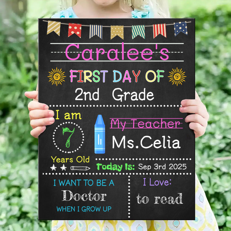 Custom Back to School Sign – Personalized Wooden Chalkboard with Custom Grade for First Day Milestones, Gift for Kids