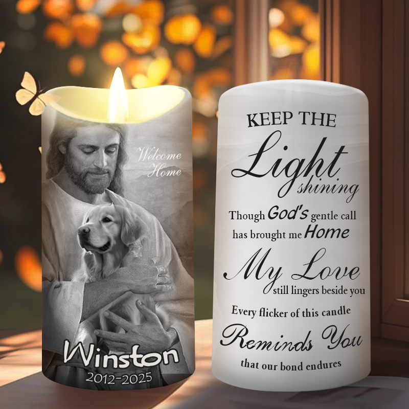 Custom Photo Keep The Light shining-Memorial Personalized Custom LED Candle - Sympathy Gift For Pet Owners, Pet Lovers