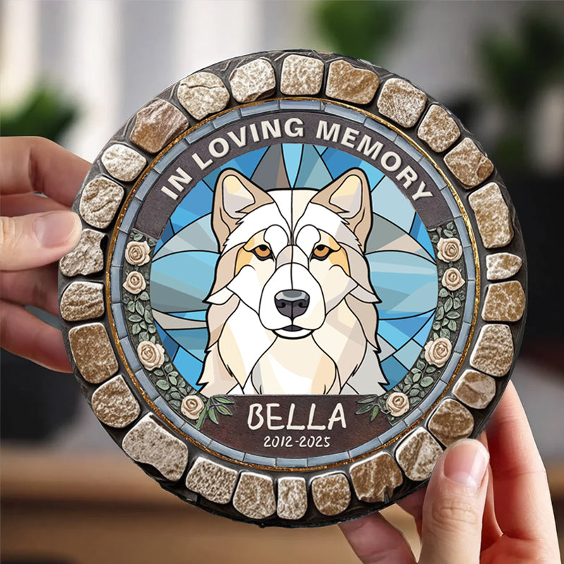 Custom In Loving Memory- Memorial Personalized Custom 3D Mosaic Faux Stained Glass Print Round Shaped Memorial Stone - Sympathy Gift For Pet Owners, Pet Lovers