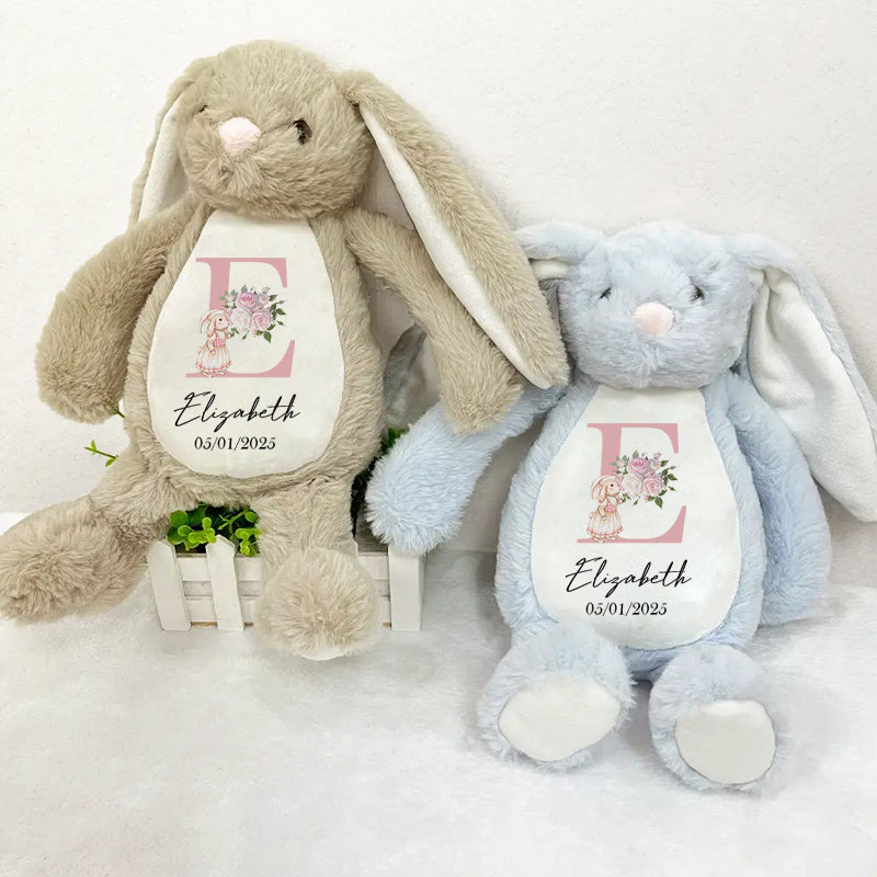 Custom Personalized Keepsake Bunny – Charming Floral Initial Design – Perfect Gift for Birthdays, Baby Showers & Special Moments