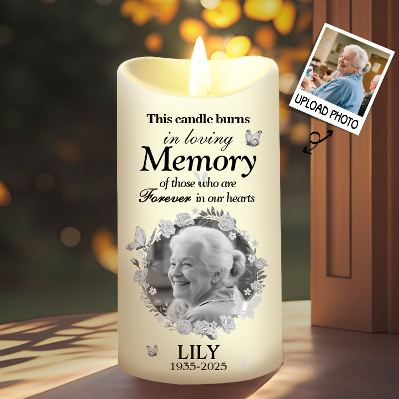 Custom Photo This Candle Burns In Loving Memory-Memorial Personalized LED Candle – Sympathy Gift for Loved Ones