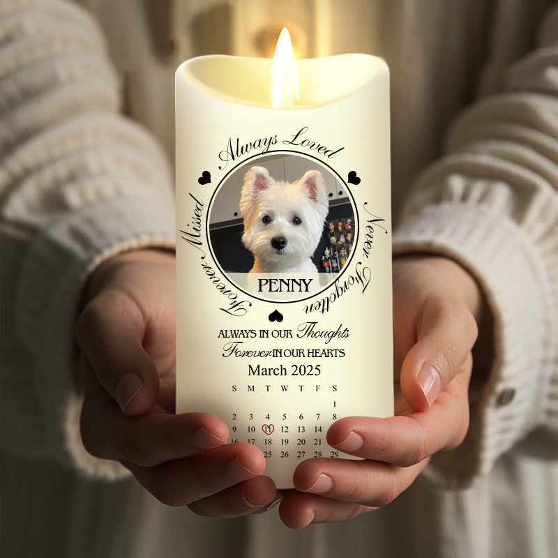 Custom Photo Always In Our Thoughts Forever In Our Hearts-Memorial Personalized Custom LED Candle - Sympathy Gift For Pet Owners, Pet Lovers
