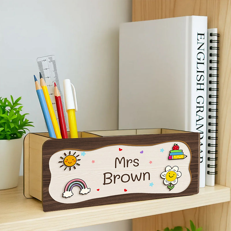 Personalized Wooden Pen Pencil Holder – Custom Name Only Gift for Back to School, Classroom, or Teacher Appreciation