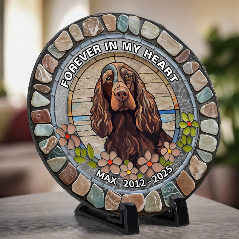 Custom Forever In My Heart- Memorial Personalized Custom 3D Mosaic Faux Stained Glass Print Round Shaped Memorial Stone - Sympathy Gift For Pet Owners, Pet Lovers