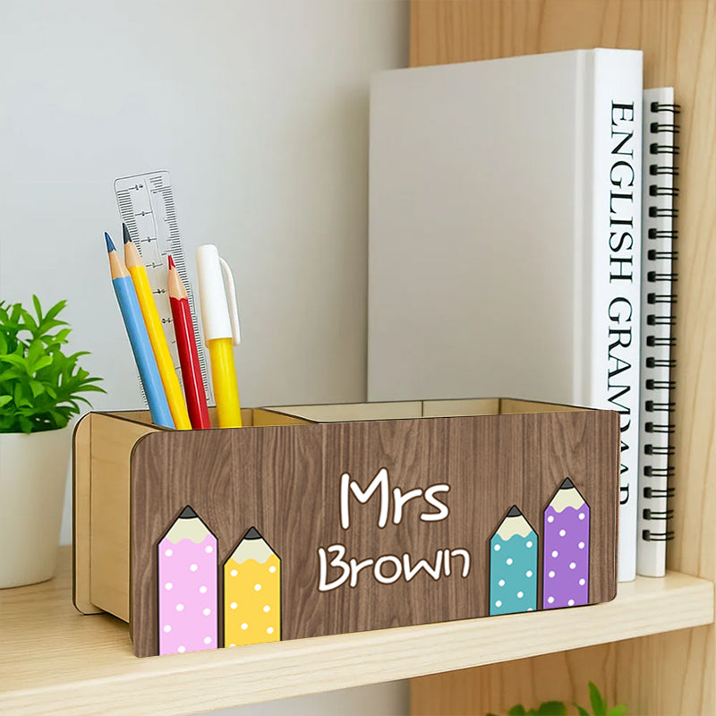 Personalized Wooden Pen Pencil Holder – Custom Name Gift for Back to School, Classroom, or Teacher Appreciation