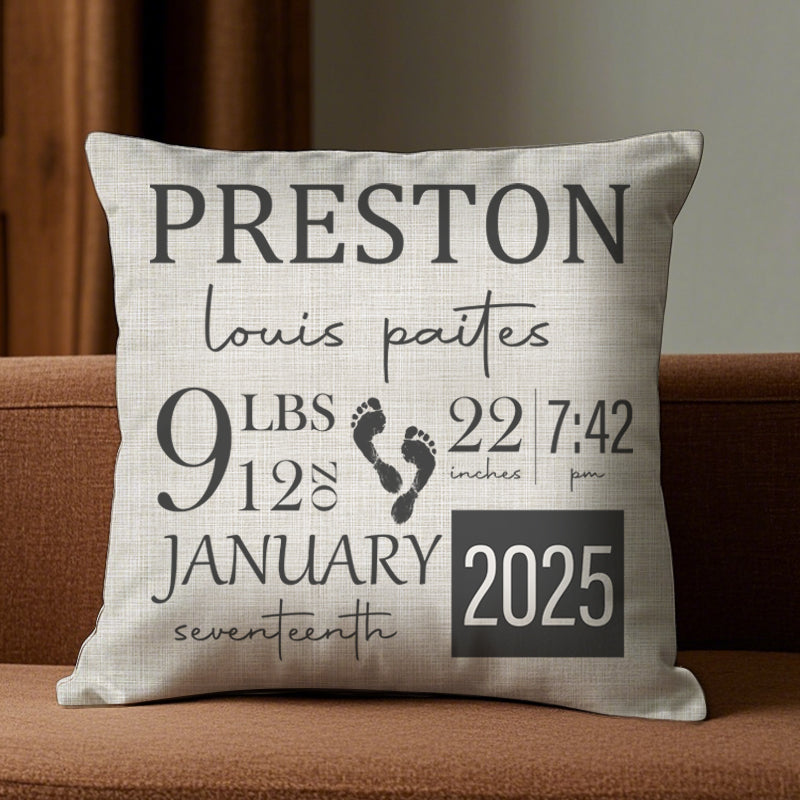 Custom Baby Birth Stats Pillow – Personalized Name Pillow – Newborn Keepsake, Nursery Decor, Baby Shower Gift