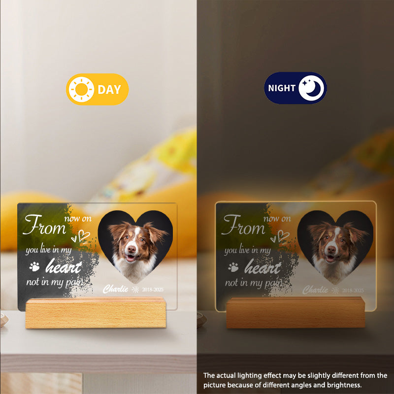 Custom Photo From Now On You Live In My Heart Not In My Pain. Personalized Pet Memorial Acrylic Night Light-Sympathy Gift For Pet Owners, Pet Lovers