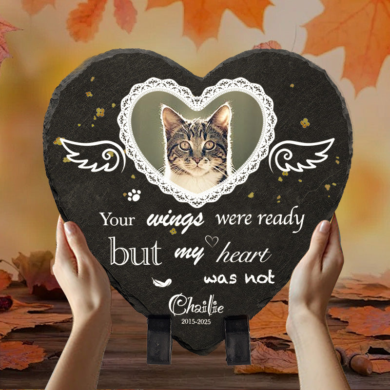 Custom Photo Your Wings Were Ready- Pet Memorial Heart-shaped Stone Custom - Sympathy Gift For Pet Owners, Pet Lovers