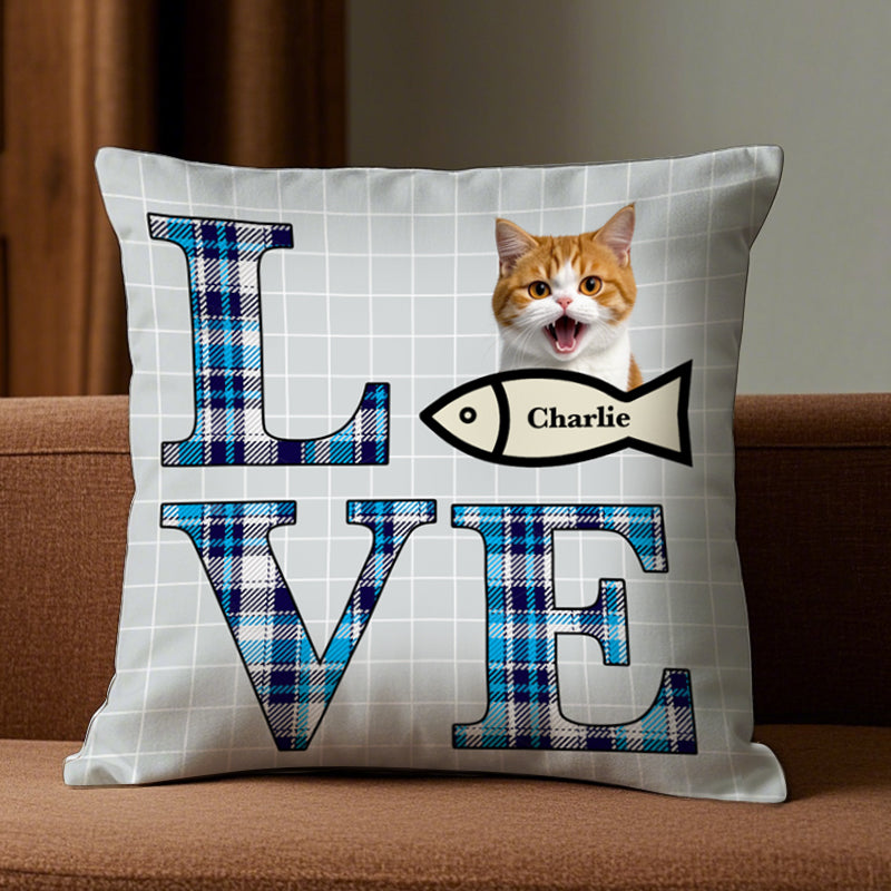 Love Cat – Personalized Pet Photo or Cartoon Pillow, Gift for Pet Lovers & Cat Lovers