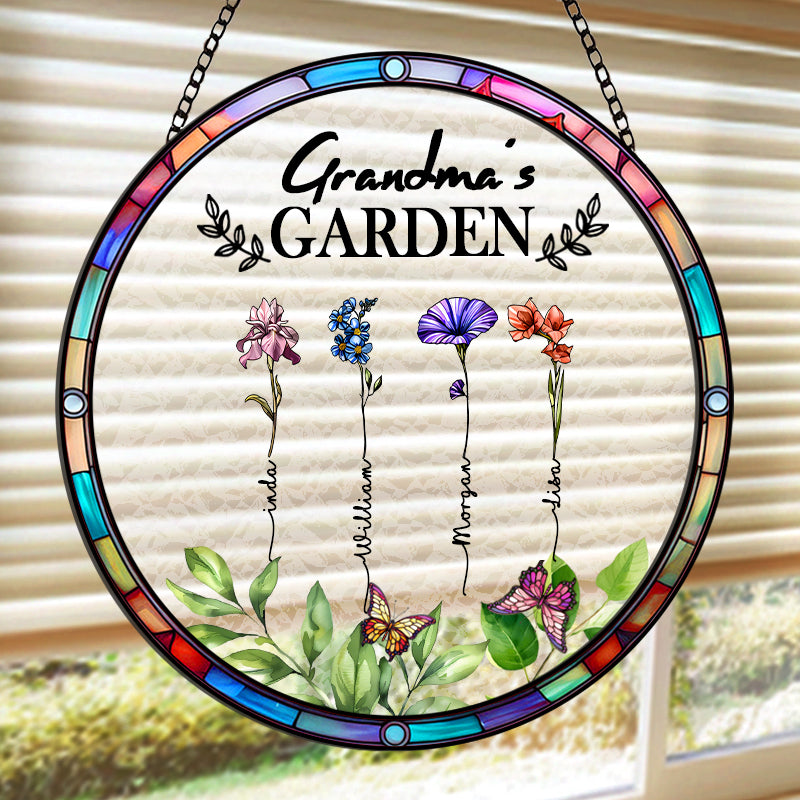 Custom Birth Flower Stained Glass Suncatcher – Grandma’s Garden Window Hanging Keepsake