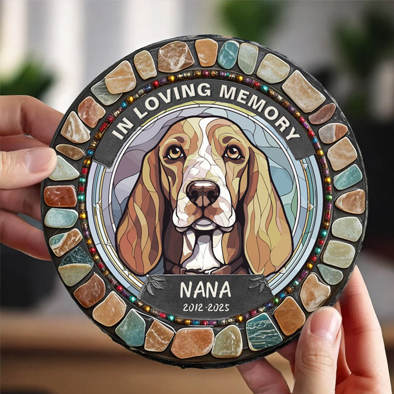 Custom In Loving Memory Of My Faithful Companion- Memorial Personalized Custom 3D Mosaic Faux Stained Glass Print Round Shaped Memorial Stone - Sympathy Gift For Pet Owners, Pet Lovers