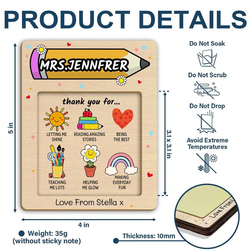 Personalized Wooden Sticky Note Holder with Custom Name Notes – Perfect Gift for Teachers