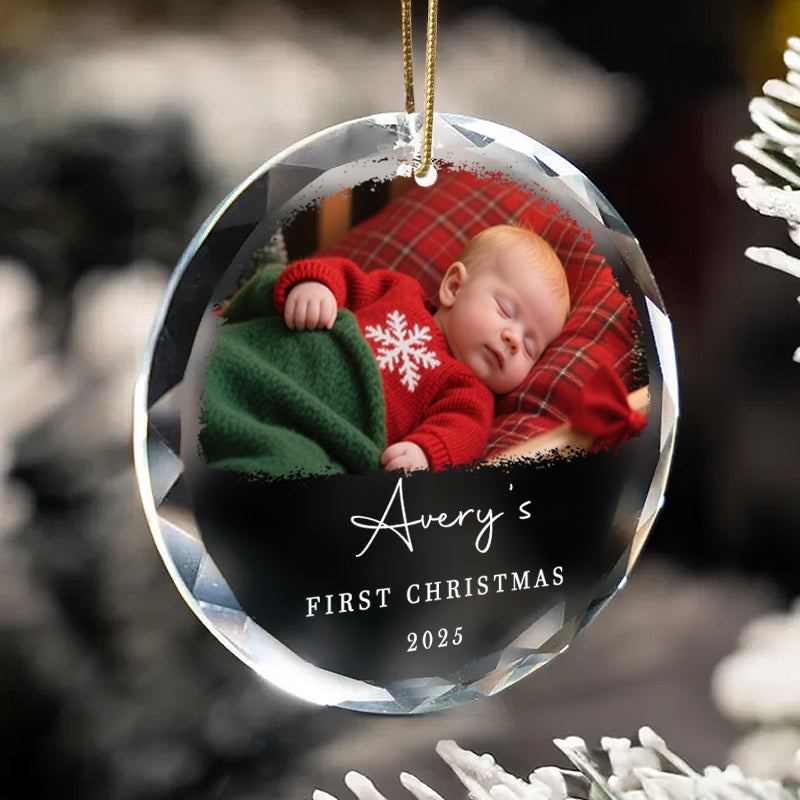 Personalized Baby & Family Photo Ornament – Custom Glass Keepsake for First Christmas 2025 – Holiday Gift for Families