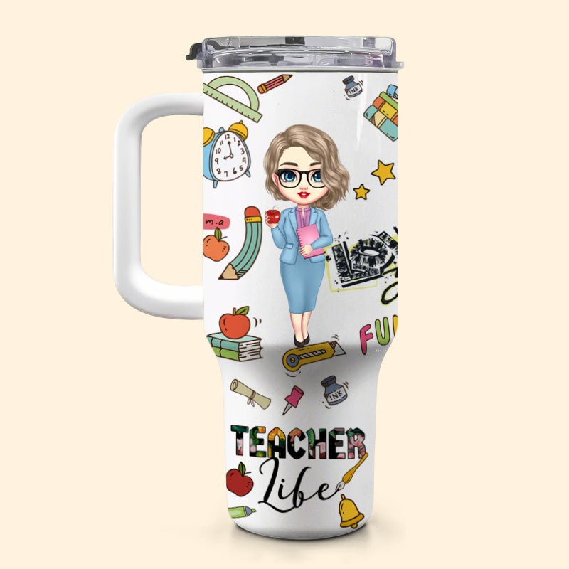 Custom Teacher Character Tumbler – Personalized 40 oz Insulated Cup with Straw, Back to School Gift for Teachers