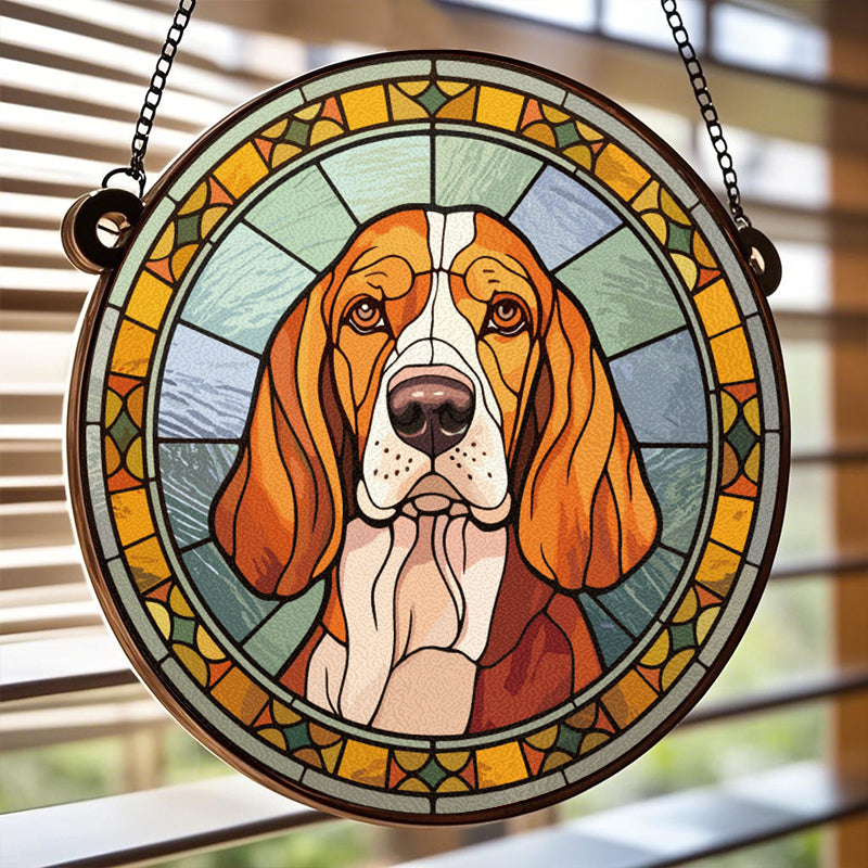 Custom Forever My Happy Place - Memorial Personalized Custom Stained Glass Window Hanging Suncatcher - Sympathy Gift For Pet Owners, Pet Lovers