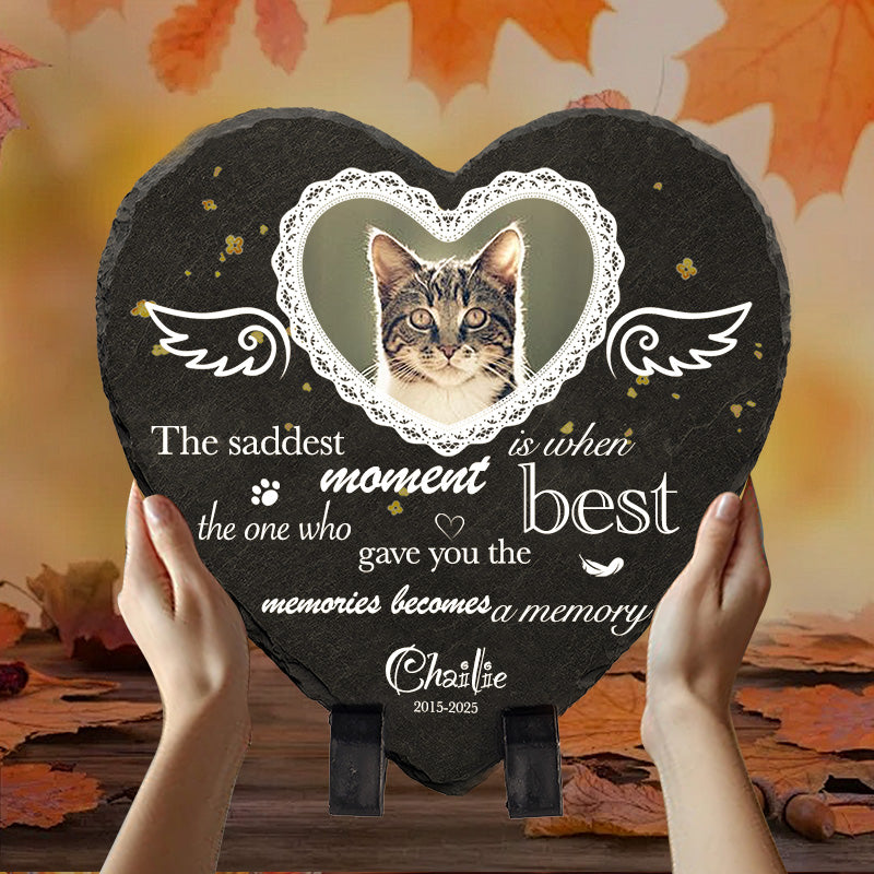 Custom Photo The Saddest Moment - Pet Memorial Heart-shaped Stone Custom - Sympathy Gift For Pet Owners, Pet Lovers