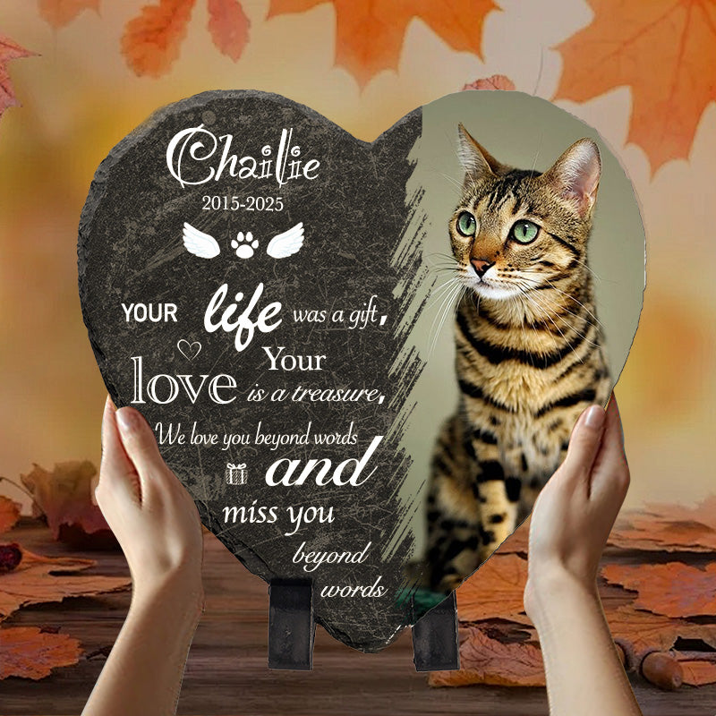 Custom Photo Your Life Was A gift- Pet Memorial Heart-shaped Stone Custom - Sympathy Gift For Pet Owners, Pet Lovers