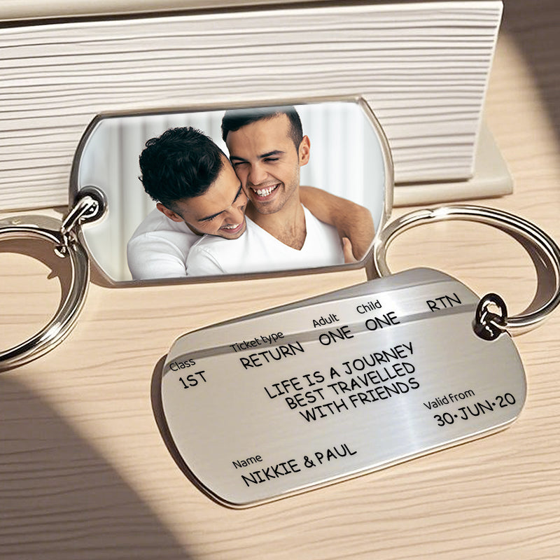 Custom Train Ticket Keychain – “Life Is a Journey Best Travelled with Friends” Personalized Gift for Friends, Loved Ones