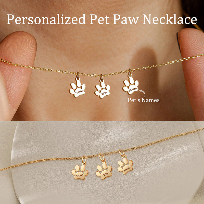 Custom Paw Charm Necklace โ Personalized Pet Name Charms โ Gift for Pet Lovers