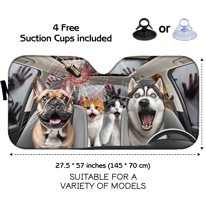 Custom Photo Have Fun Together - Dog/Cat Personalized Custom Auto Windshield Sunshade, Car Window Protector - Gift For Pet Owners, Pet Lovers
