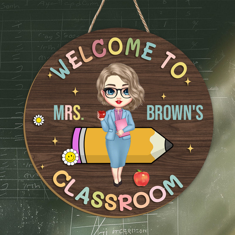 Custom “Welcome to Classroom” Wooden Sign – Personalized Teacher & Name – Back to School or Teacher Gift